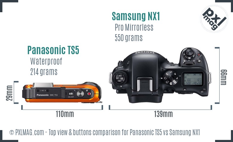 Panasonic TS5 vs Samsung NX1 top view buttons comparison