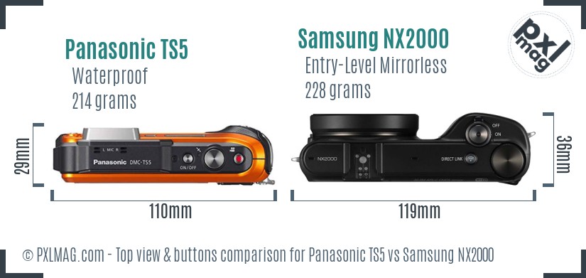 Panasonic TS5 vs Samsung NX2000 top view buttons comparison