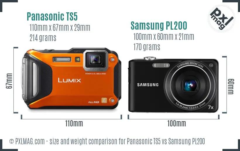 Panasonic TS5 vs Samsung PL200 size comparison