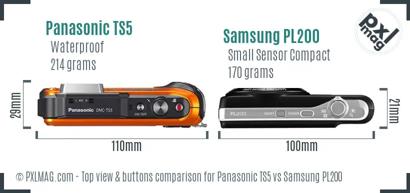 Panasonic TS5 vs Samsung PL200 top view buttons comparison