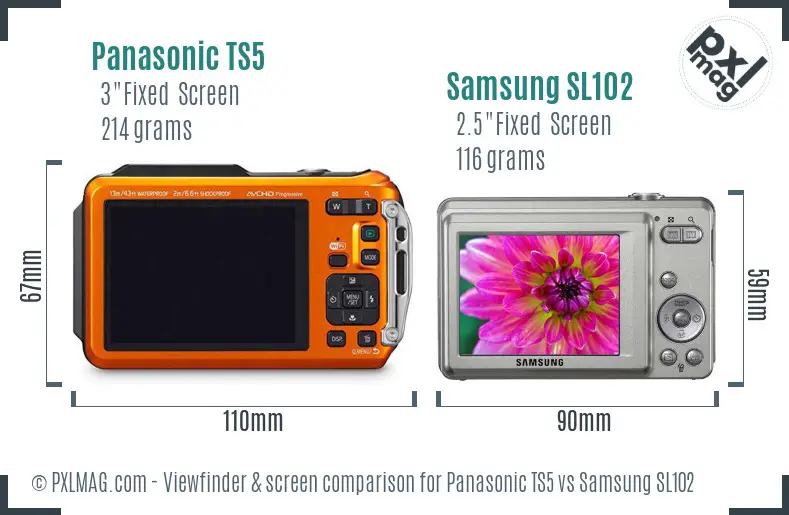 Panasonic TS5 vs Samsung SL102 Screen and Viewfinder comparison