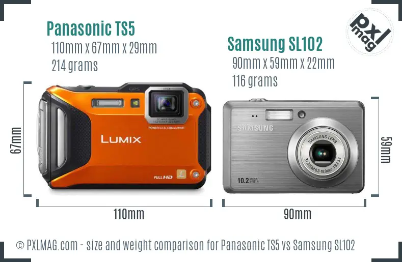 Panasonic TS5 vs Samsung SL102 size comparison