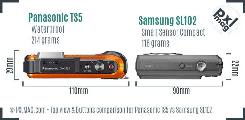 Panasonic TS5 vs Samsung SL102 top view buttons comparison