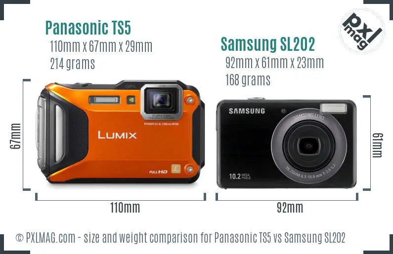 Panasonic TS5 vs Samsung SL202 size comparison
