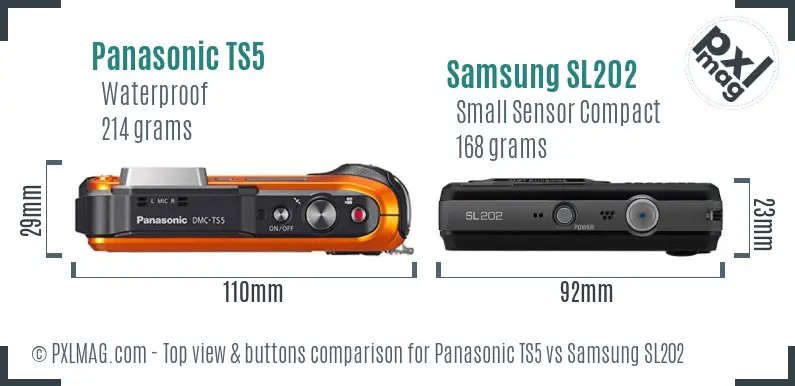 Panasonic TS5 vs Samsung SL202 top view buttons comparison