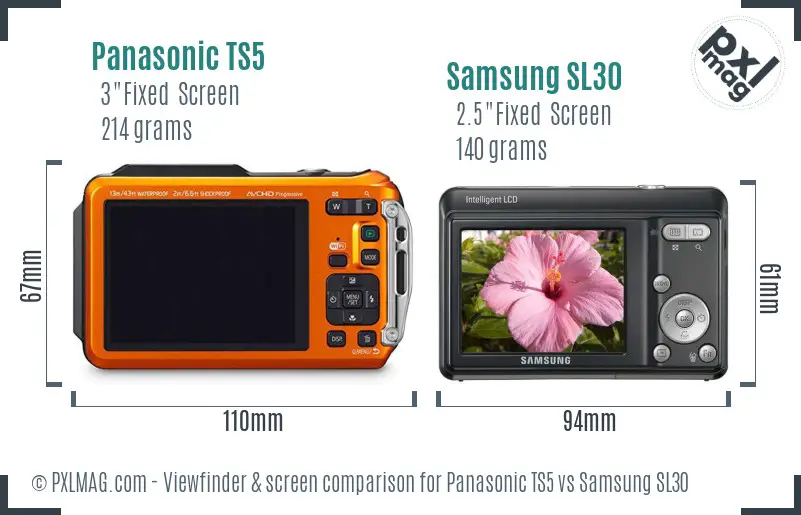 Panasonic TS5 vs Samsung SL30 Screen and Viewfinder comparison