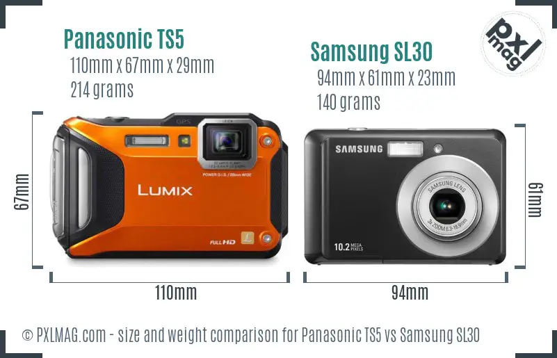 Panasonic TS5 vs Samsung SL30 size comparison