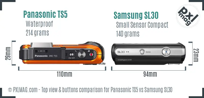 Panasonic TS5 vs Samsung SL30 top view buttons comparison