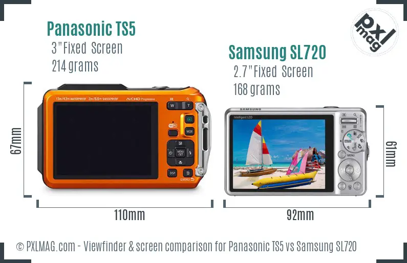Panasonic TS5 vs Samsung SL720 Screen and Viewfinder comparison
