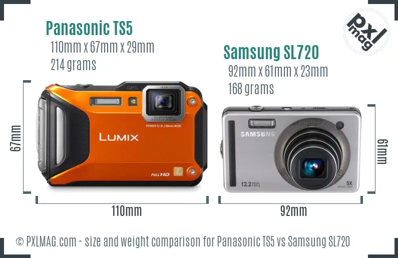 Panasonic TS5 vs Samsung SL720 size comparison