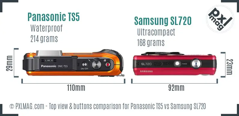 Panasonic TS5 vs Samsung SL720 top view buttons comparison