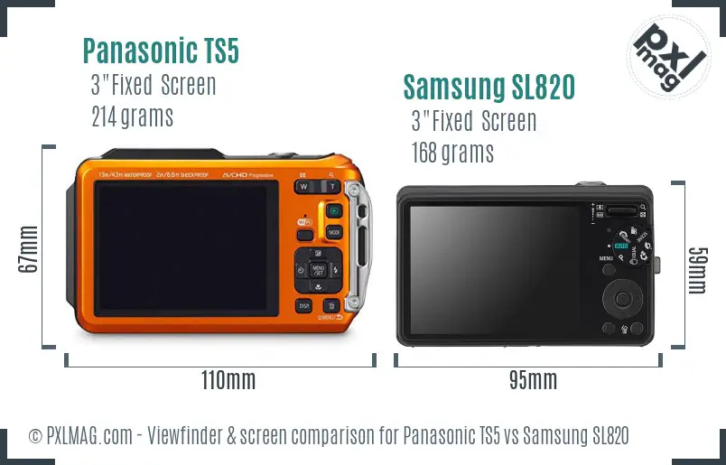 Panasonic TS5 vs Samsung SL820 Screen and Viewfinder comparison