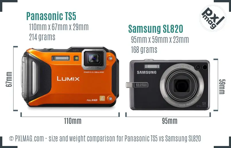 Panasonic TS5 vs Samsung SL820 size comparison