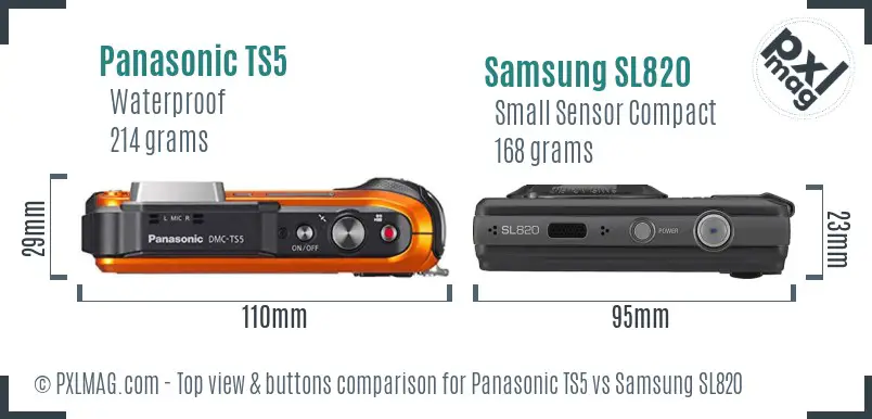 Panasonic TS5 vs Samsung SL820 top view buttons comparison