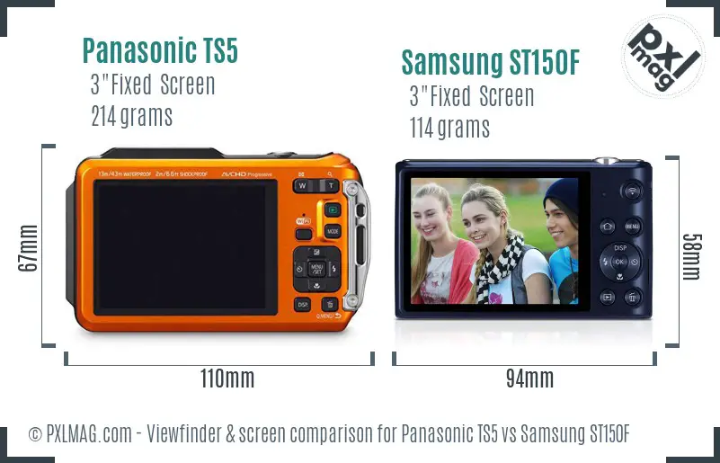 Panasonic TS5 vs Samsung ST150F Screen and Viewfinder comparison