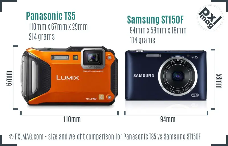Panasonic TS5 vs Samsung ST150F size comparison