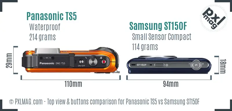 Panasonic TS5 vs Samsung ST150F top view buttons comparison