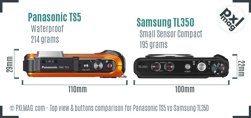 Panasonic TS5 vs Samsung TL350 top view buttons comparison
