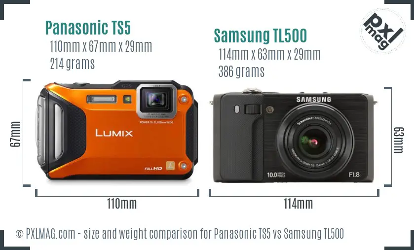 Panasonic TS5 vs Samsung TL500 size comparison