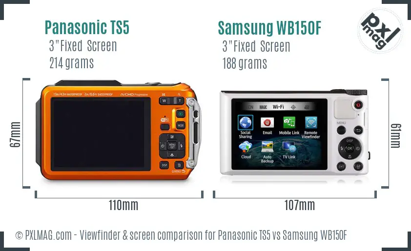 Panasonic TS5 vs Samsung WB150F Screen and Viewfinder comparison