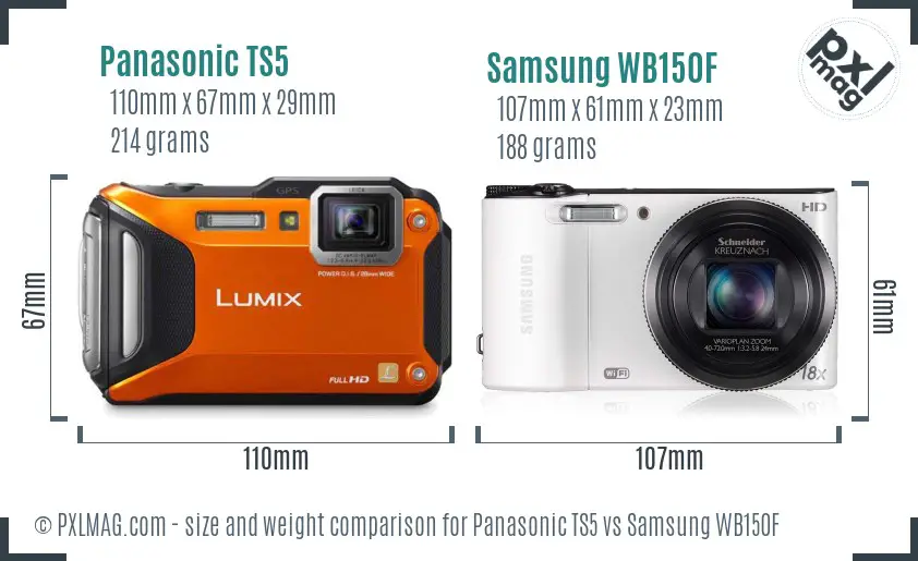 Panasonic TS5 vs Samsung WB150F size comparison