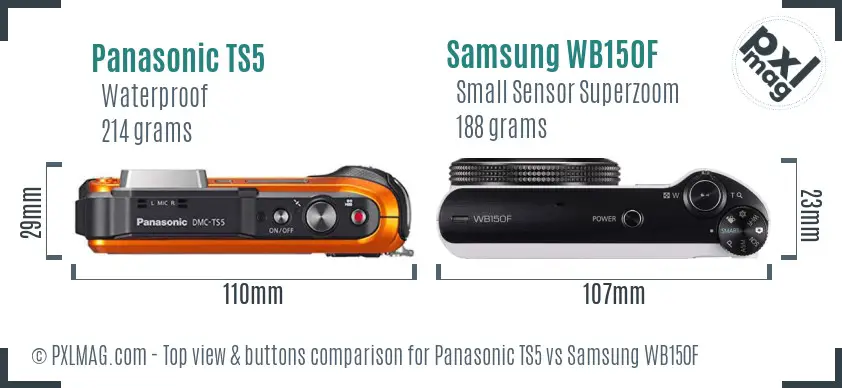 Panasonic TS5 vs Samsung WB150F top view buttons comparison