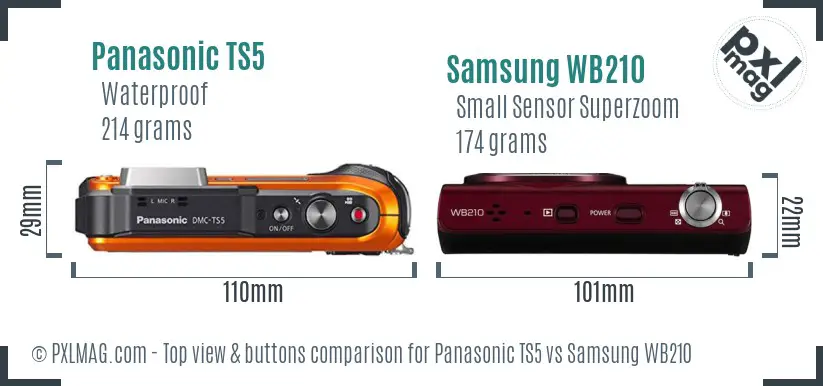 Panasonic TS5 vs Samsung WB210 top view buttons comparison