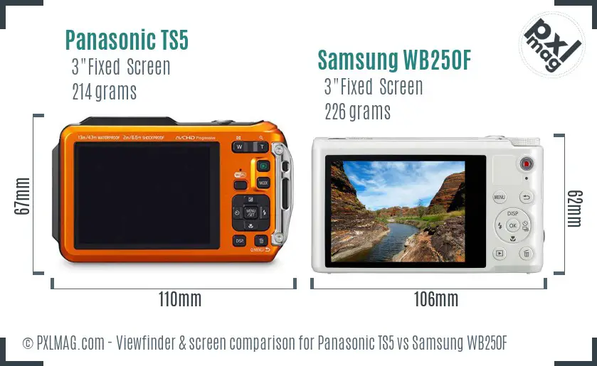 Panasonic TS5 vs Samsung WB250F Screen and Viewfinder comparison