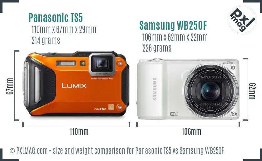 Panasonic TS5 vs Samsung WB250F size comparison