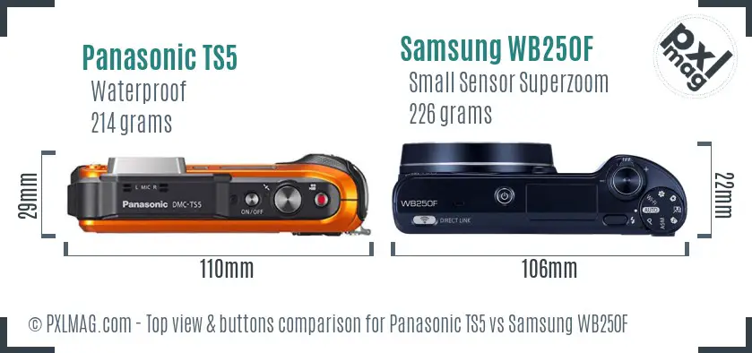 Panasonic TS5 vs Samsung WB250F top view buttons comparison