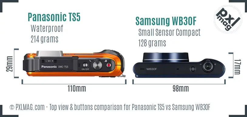 Panasonic TS5 vs Samsung WB30F top view buttons comparison