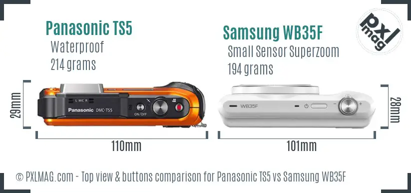 Panasonic TS5 vs Samsung WB35F top view buttons comparison