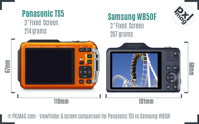 Panasonic TS5 vs Samsung WB50F Screen and Viewfinder comparison
