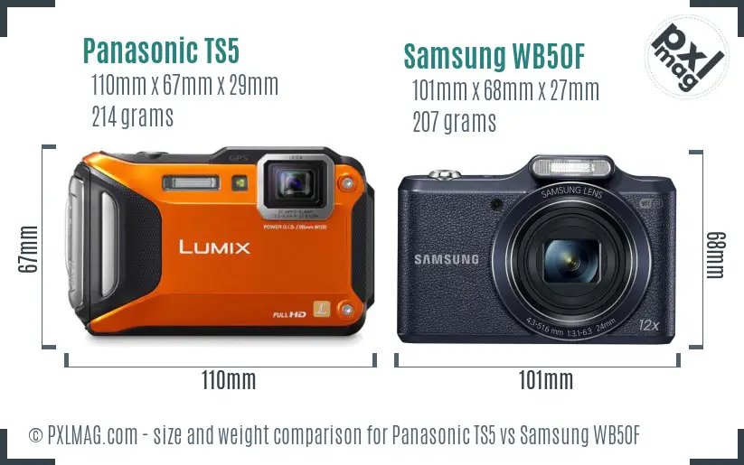 Panasonic TS5 vs Samsung WB50F size comparison