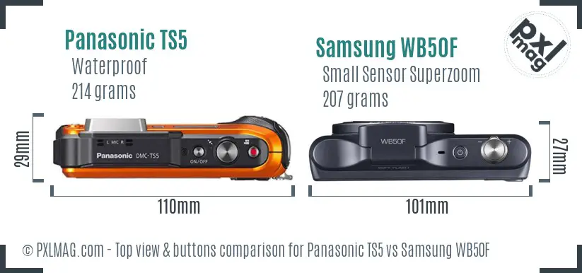 Panasonic TS5 vs Samsung WB50F top view buttons comparison