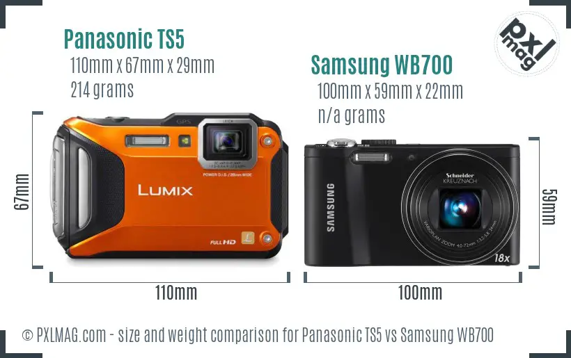 Panasonic TS5 vs Samsung WB700 size comparison