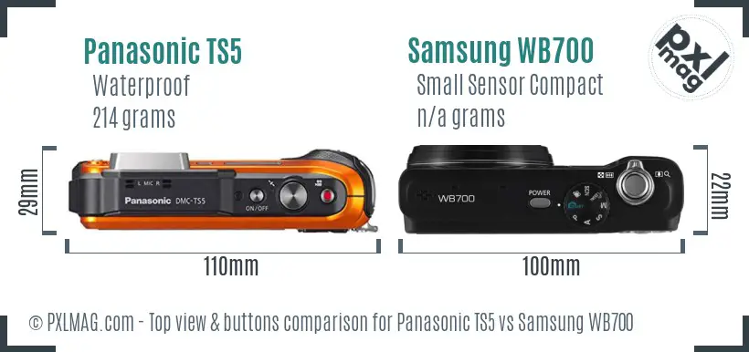 Panasonic TS5 vs Samsung WB700 top view buttons comparison