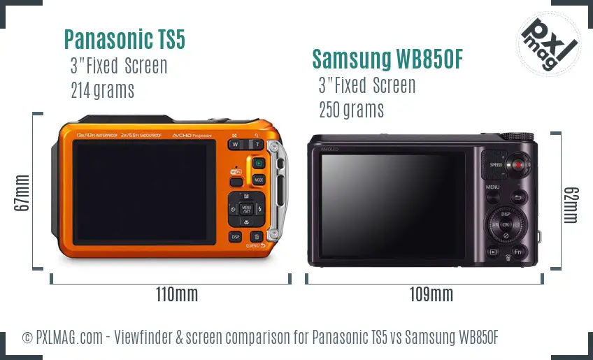 Panasonic TS5 vs Samsung WB850F Screen and Viewfinder comparison