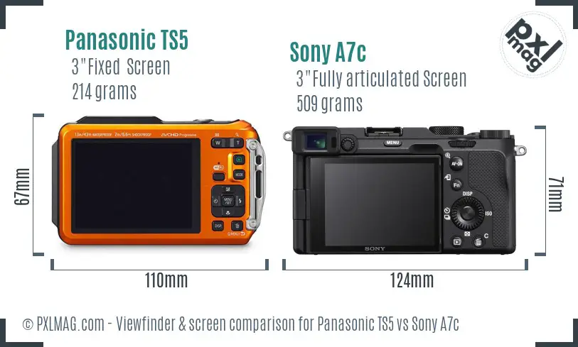 Panasonic TS5 vs Sony A7c Screen and Viewfinder comparison