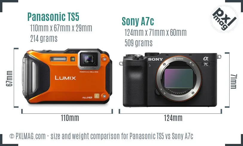 Panasonic TS5 vs Sony A7c size comparison