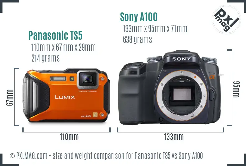 Panasonic TS5 vs Sony A100 size comparison Panasonic TS5 vs Sony A100 size comparison