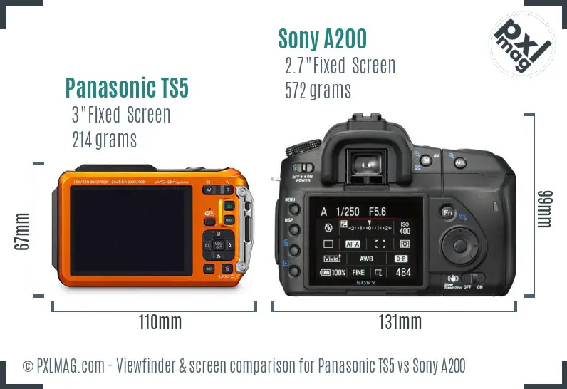 Panasonic TS5 vs Sony A200 Screen and Viewfinder comparison Panasonic TS5 vs Sony A200 Screen and Viewfinder comparison
