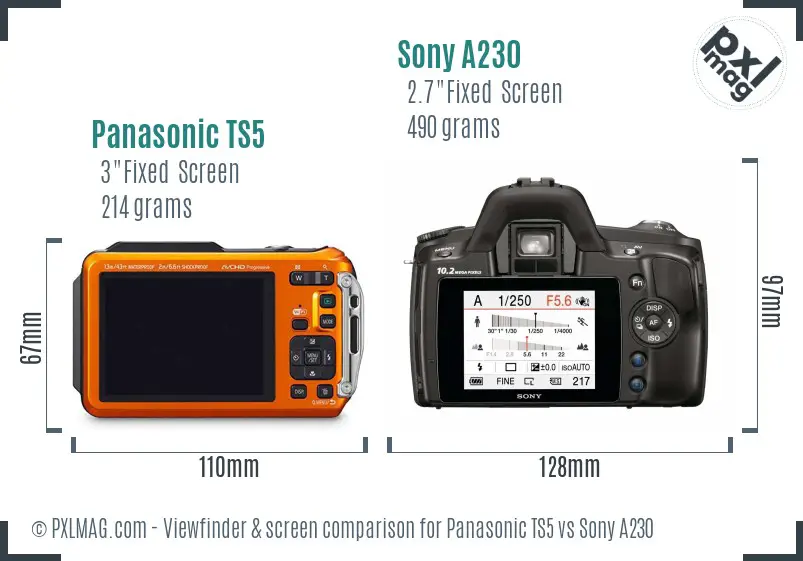 Panasonic TS5 vs Sony A230 Screen and Viewfinder comparison