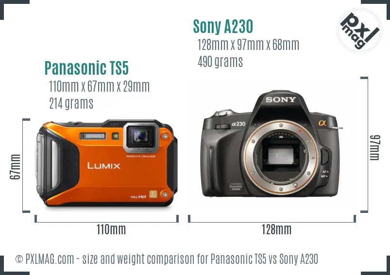 Panasonic TS5 vs Sony A230 size comparison