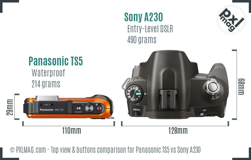 Panasonic TS5 vs Sony A230 top view buttons comparison