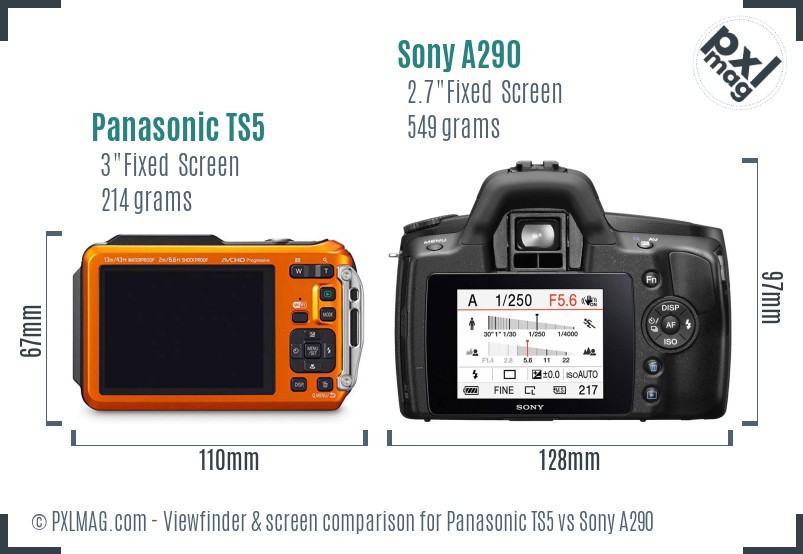 Panasonic TS5 vs Sony A290 Screen and Viewfinder comparison