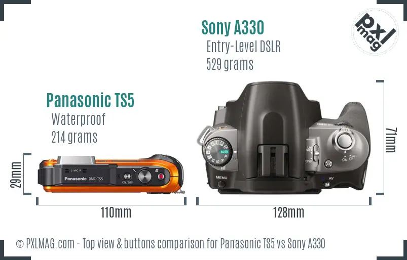 Panasonic TS5 vs Sony A330 top view buttons comparison