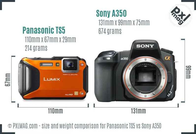 Panasonic TS5 vs Sony A350 size comparison Panasonic TS5 vs Sony A350 size comparison