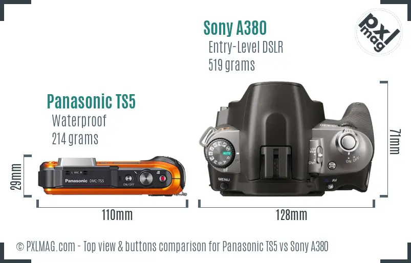 Panasonic TS5 vs Sony A380 top view buttons comparison