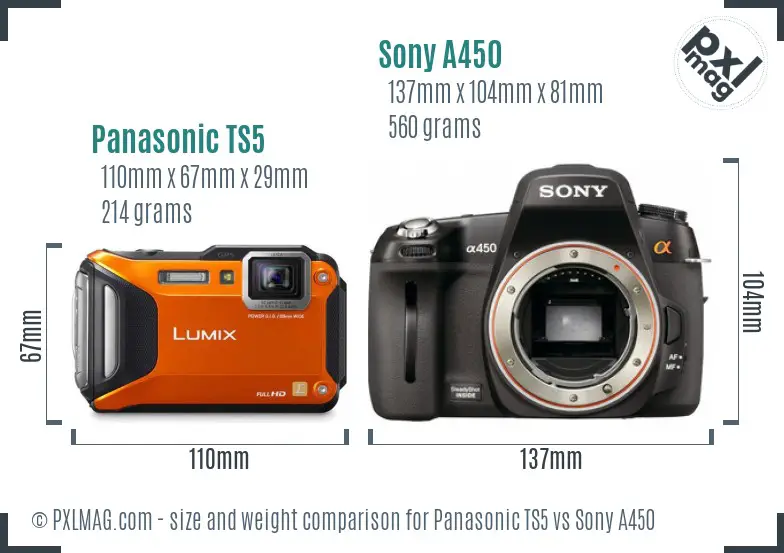 Panasonic TS5 vs Sony A450 size comparison